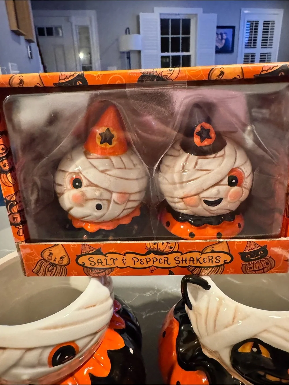 Johanna Parker Halloween Mummy Salt & Pepper Shaker Set - Orange & Black